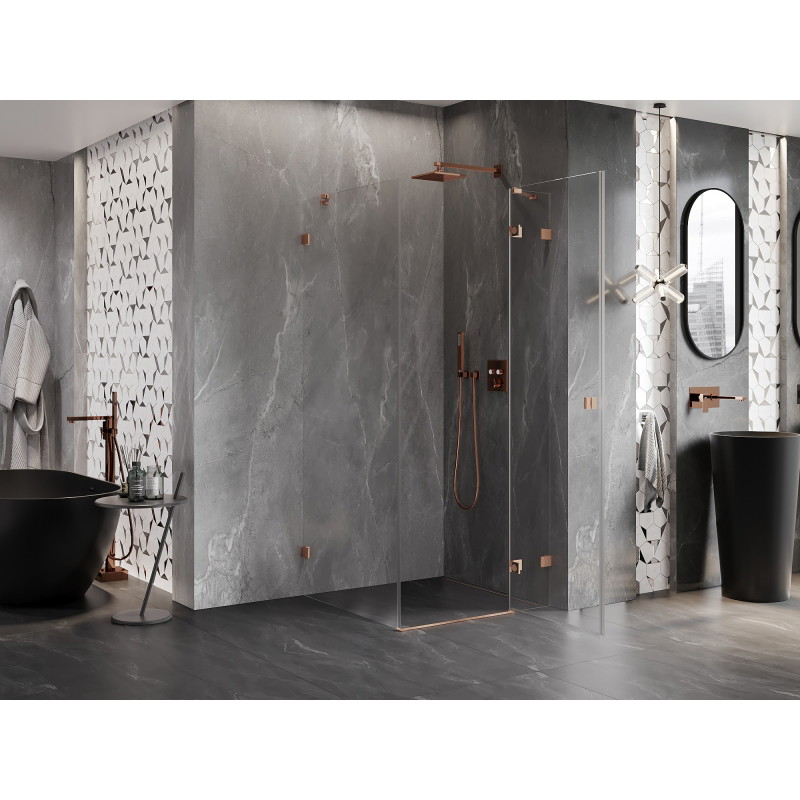 Mexen Lunar Duschkabine schwenkbar rechts 80 x 80 cm, transparent, gebürstetes Kupfer - 834-080-080-65-00-P