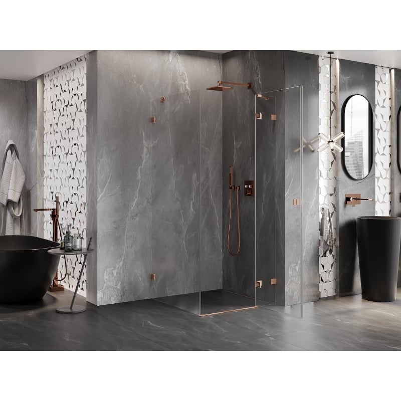 Mexen Lunar Duschkabine schwenkbar rechts 90 x 90 cm, transparent, gebürstetes Kupfer - 834-090-090-65-00-P