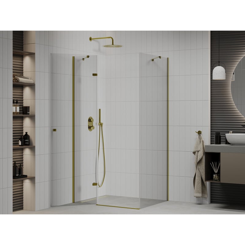Mexen Roma duschkabine schwenkbar 100 x 90 cm, transparent, gold - 854-100-090--50-00