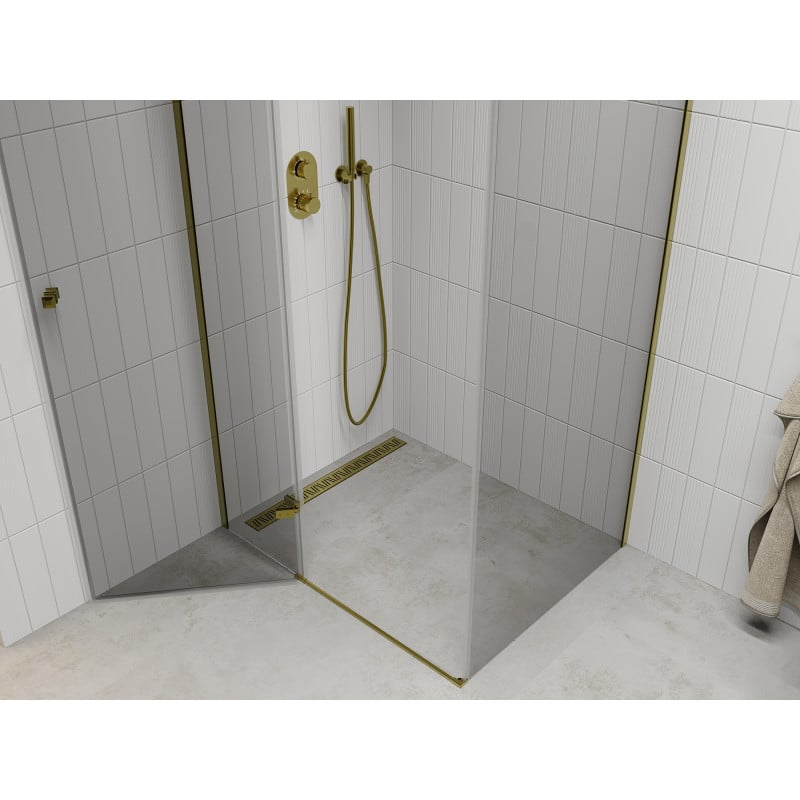 Mexen Roma duschkabine schwenkbar 100 x 90 cm, transparent, gold - 854-100-090--50-00