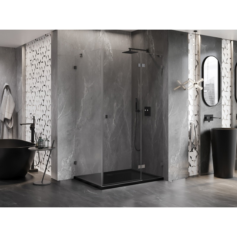 Mexen Lunar Duschkabine schwenkbar rechts 100 x 80 cm, transparent, gun gray gebürstet - 834-100-080-66-00-P