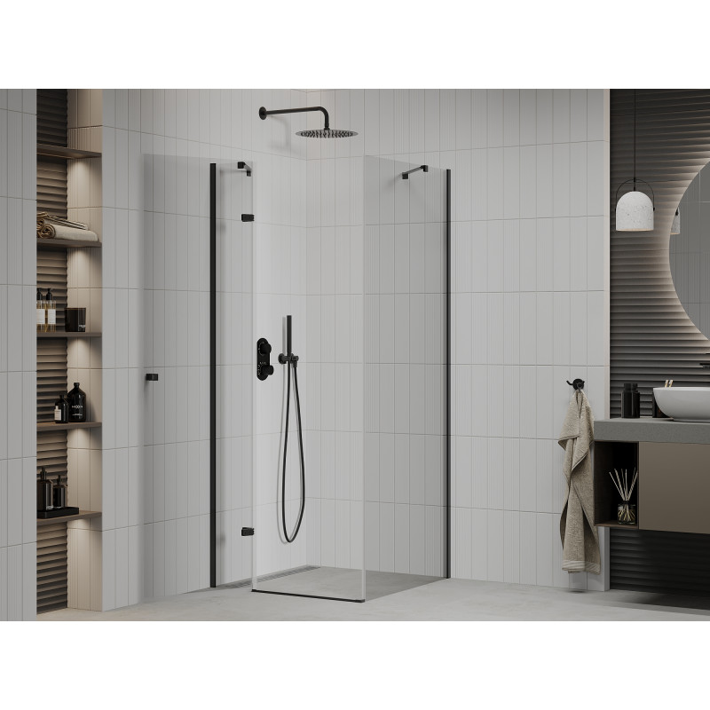 Mexen Roma Duschkabine zum Öffnen 90 x 90 cm, transparent, schwarz - 854-090-090-70-00
