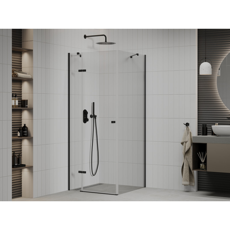 Mexen Roma Duschkabine zum Öffnen 90 x 90 cm, transparent, schwarz - 854-090-090-70-00