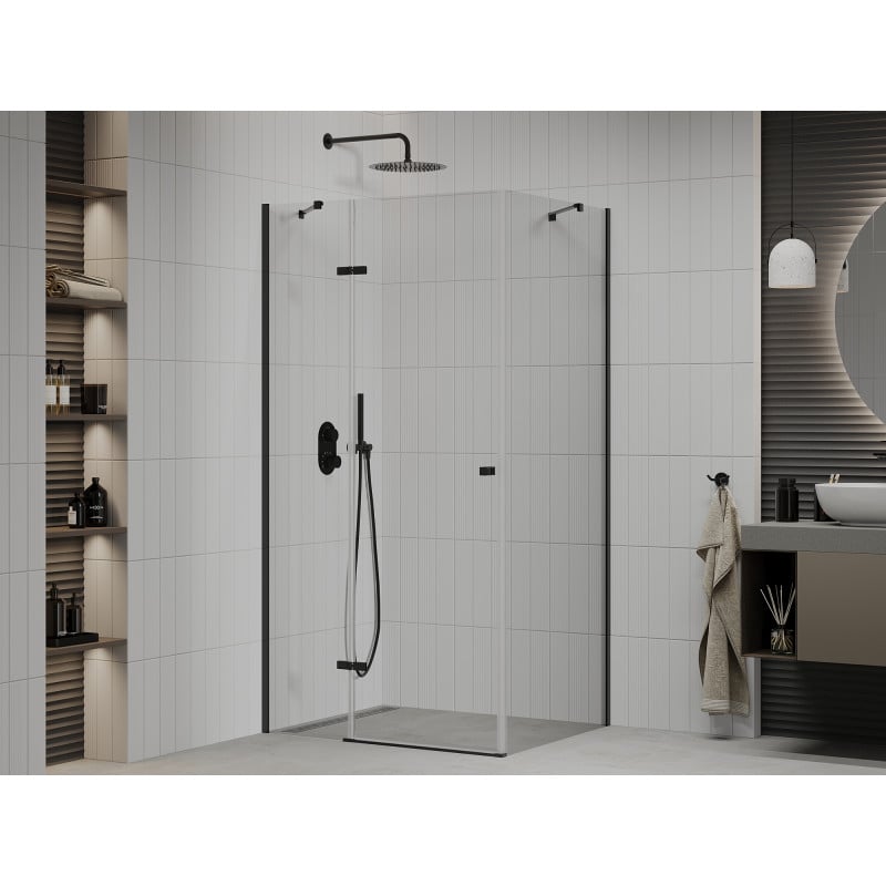 Mexen Roma schwenkbare Duschkabine 100 x 80 cm, transparent, schwarz - 854-100-080-70-00