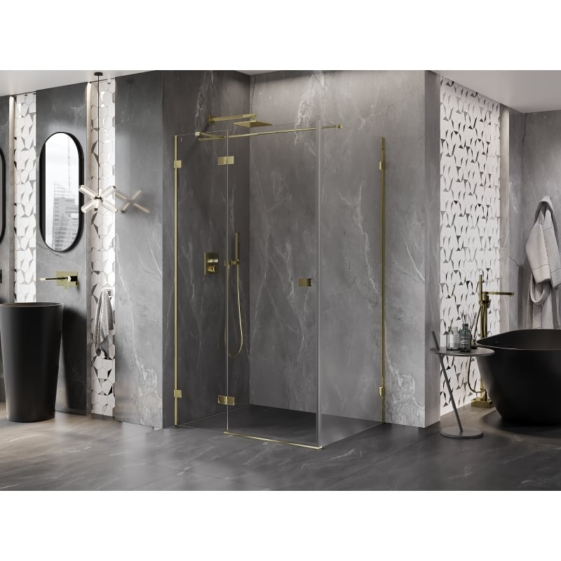 Mexen Lunar T Duschkabine klappbar links 135 x 80 cm, transparent, gold - 834T-135-080-50-00-L