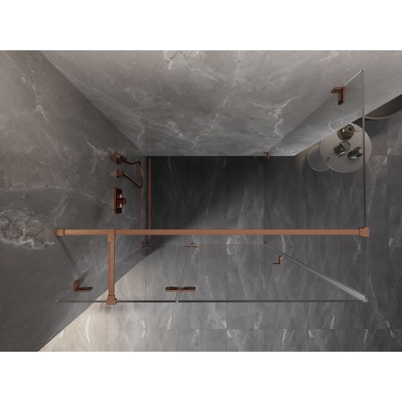 Mexen Lunar T Duschkabine schwenkbar links 110 x 100 cm, transparent, gebürstetes Kupfer - 834T-110-100-65-00-L