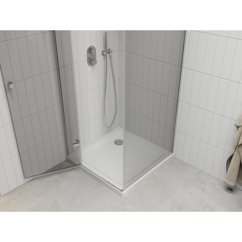Mexen Roma Duschkabine schwenkbar 90 x 90 cm, transparent, Chrom + Duschwanne Flat - 854-090-090-01-00-4010
