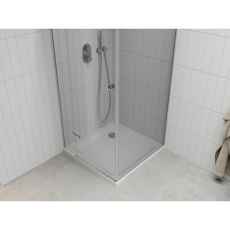 Mexen Roma Duschkabine schwenkbar 90 x 90 cm, transparent, Chrom + Duschwanne Flat - 854-090-090-01-00-4010
