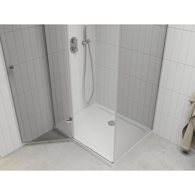 Mexen Roma Duschecke schwenkbar 120 x 90 cm, transparent, Chrom + Duschwanne Flat - 854-120-090-01-00-4010