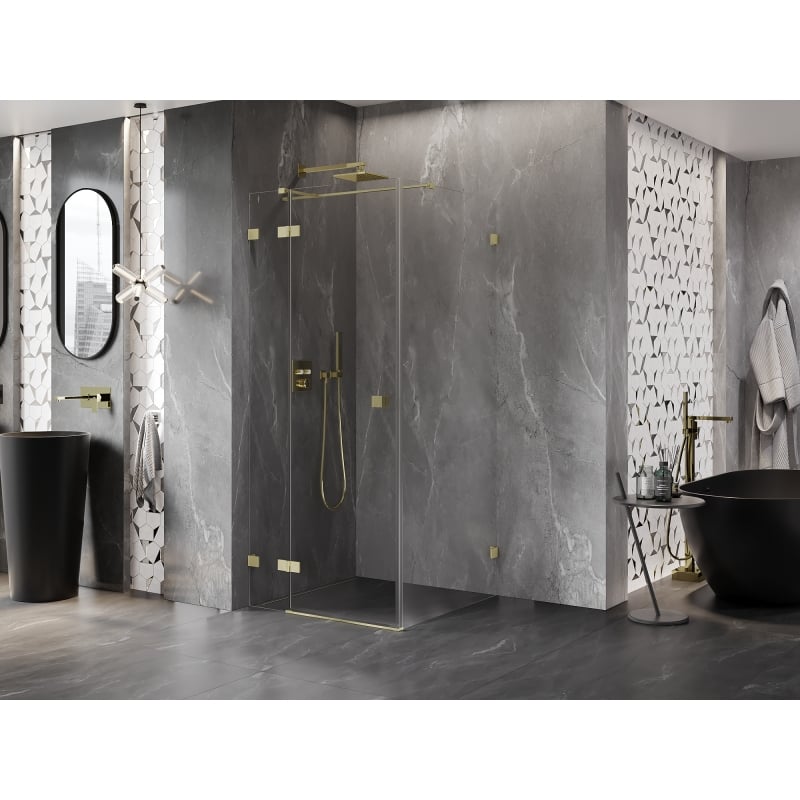 Mexen Lunar T Duschkabine Schwenktür links 110 x 110 cm, transparent, gebürstetes Gold - 834T-110-110-55-00-L