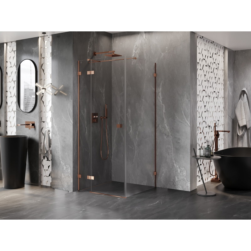 Mexen Lunar T Duschkabine schwenkbar links 110 x 110 cm, transparent, Roségold - 834T-110-110-60-00-L