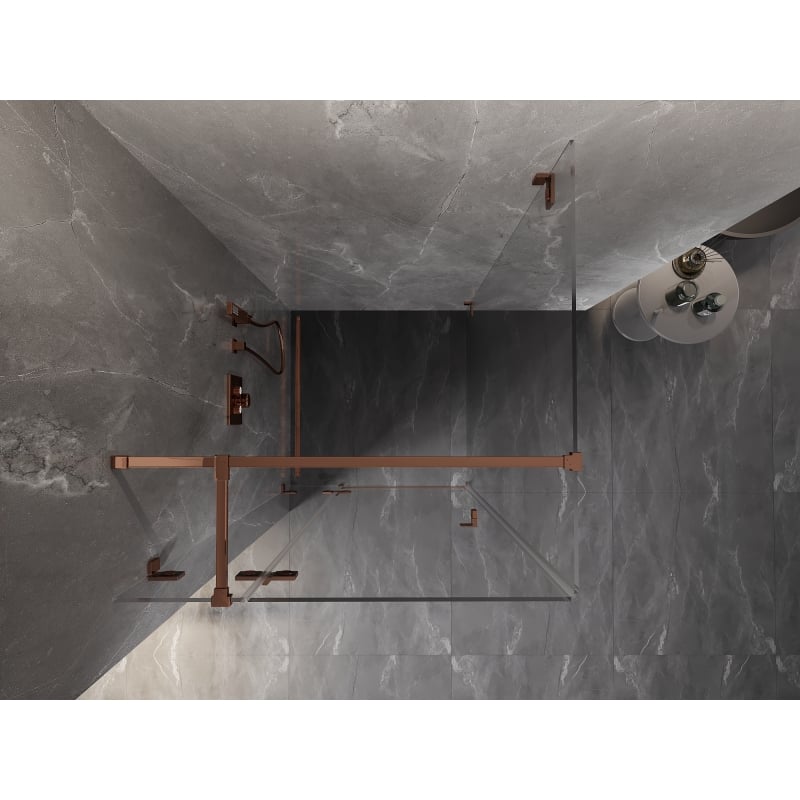 Mexen Lunar T Duschkabine schwenkbar links 110 x 110 cm, transparent, Roségold - 834T-110-110-60-00-L