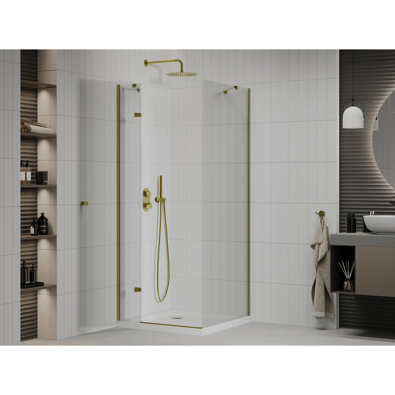Mexen Roma Duschecke schwingtür 70 x 70 cm, transparent, gold + Duschwanne Flat - 854-070-070-50-00-4010