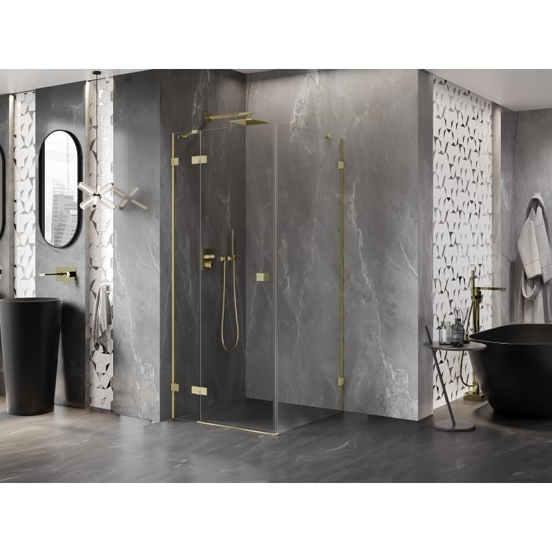 Mexen Lunar Duschkabine Schwenktür links 90 x 90 cm, transparent, gebürstetes Gold - 834-090-090-55-00-L