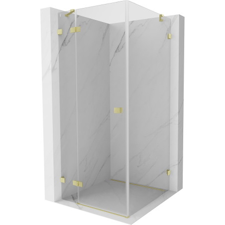 Mexen Lunar Duschkabine schwenkbar links 100 x 100 cm, transparent, gebürstetes Gold - 834-100-100-55-00-L