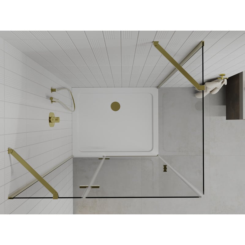 Mexen Roma Duschkabine schwenkbar 80 x 100 cm, transparent, Gold + Duschwanne Flat - 854-080-100-50-00-4010
