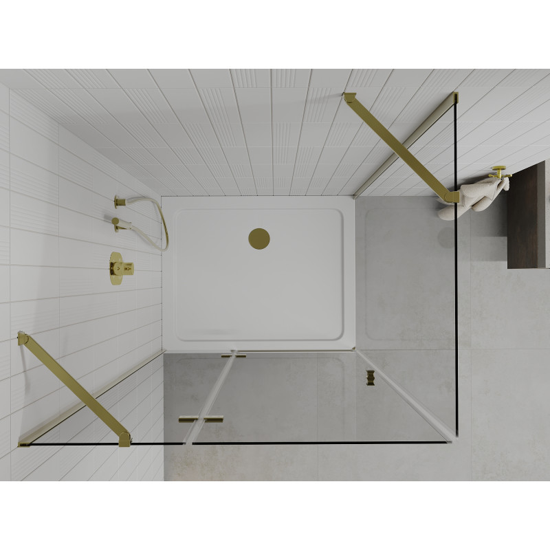 Mexen Roma Dusche mit Tür 90 x 70 cm, transparent, gold + Flat Duschwanne - 854-090-070-50-00-4010