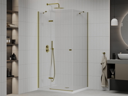 Mexen Roma duschkabine klappbar 90 x 100 cm, transparent, gold + Duschwanne Flat - 854-090-100-50-00-4010