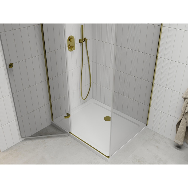 Mexen Roma Pendeltür-Duschkabine 100 x 70 cm, transparent, gold + Flat-Duschwanne - 854-100-070-50-00-4010