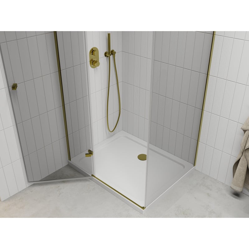 Mexen Roma Duschkabine schwenkbar 110 x 70 cm, transparent, Gold + Duschwanne Flat - 854-110-070-50-00-4010