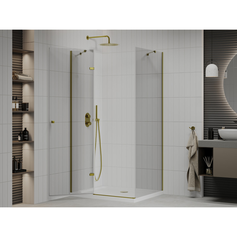 Mexen Roma Duschtür 110 x 90 cm, transparent, gold + Flat Duschwanne - 854-110-090-50-00-4010