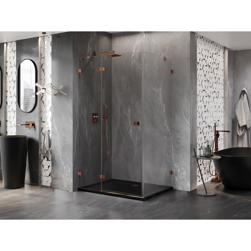 Mexen Lunar Duschkabine, schwenkbar, links 85 x 80 cm, transparent, Roségold - 834-085-080-60-00-L