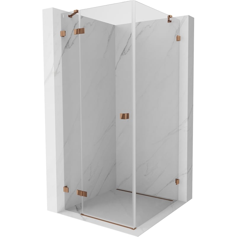 Mexen Lunar Duschkabine, schwenkbar, links 90 x 90 cm, transparent, Roségold - 834-090-090-60-00-L