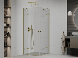 Mexen Roma Duo Duschkabine klappbar 90 x 90 cm, transparent, gold - 854-090-090-50-00-02