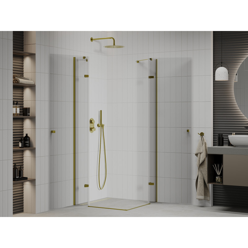 Mexen Roma Duo Duschkabine schwenkbar 100 x 100 cm, transparent, gold - 854-100-100-50-00-02