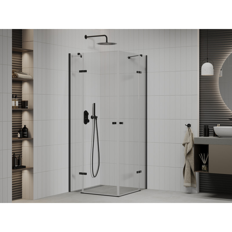 Mexen Roma Duo Duschkabine mit Drehflügeltür 90 x 90 cm, transparent, schwarz - 854-090-090-70-00-02