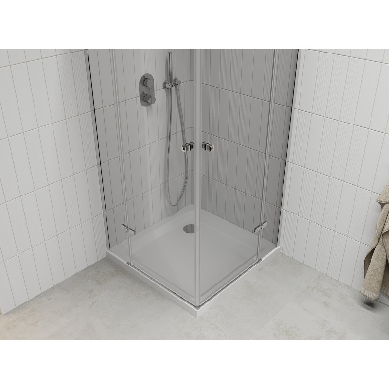 Mexen Roma Duo Duschkabine schwenkbar 70 x 70 cm, transparent, Chrom + Duschwanne Flat - 854-070-070-01-02-4010