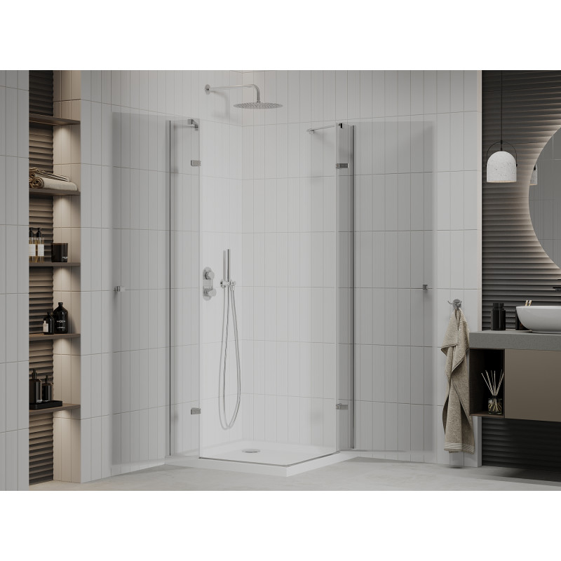 Mexen Roma Duo Duschkabine 90 x 90 cm, transparent, Chrom + Duschtasse Flat - 854-090-090-01-02-4010