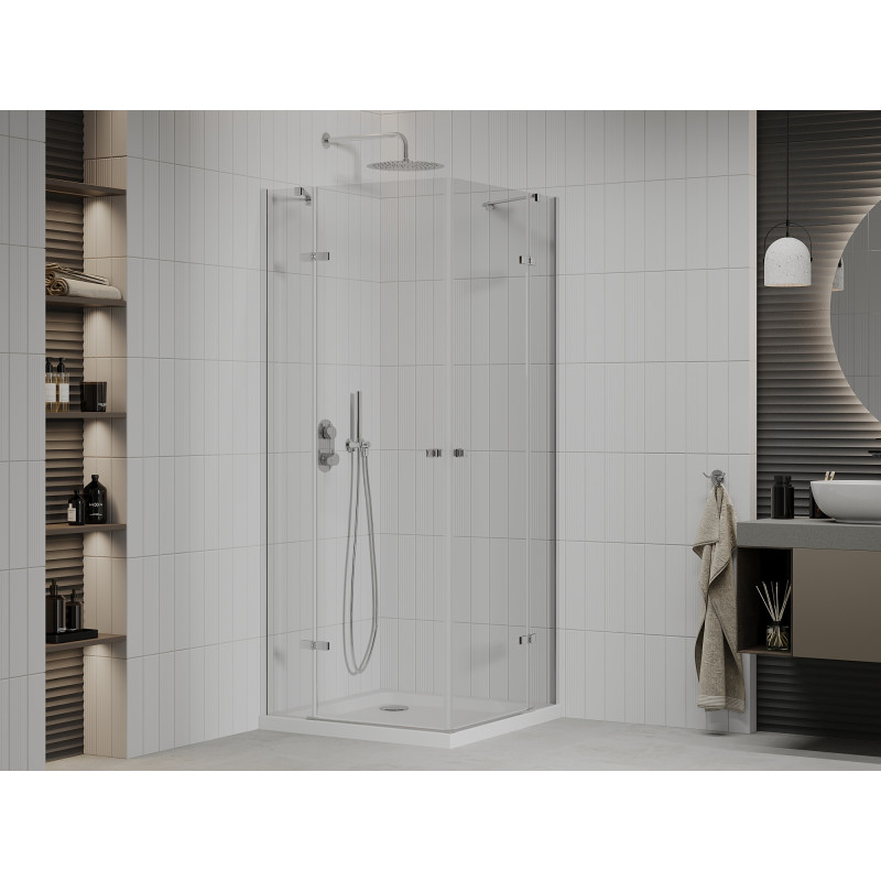 Mexen Roma Duo Duschkabine 90 x 90 cm, transparent, Chrom + Duschtasse Flat - 854-090-090-01-02-4010