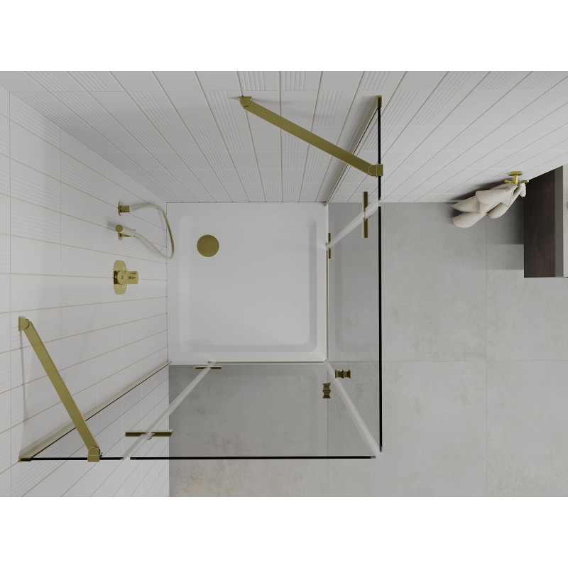 Mexen Roma Duo-Duschkabine klappbar 70 x 70 cm, transparent, gold + Duschwanne Flat - 854-070-070-50-02-4010G