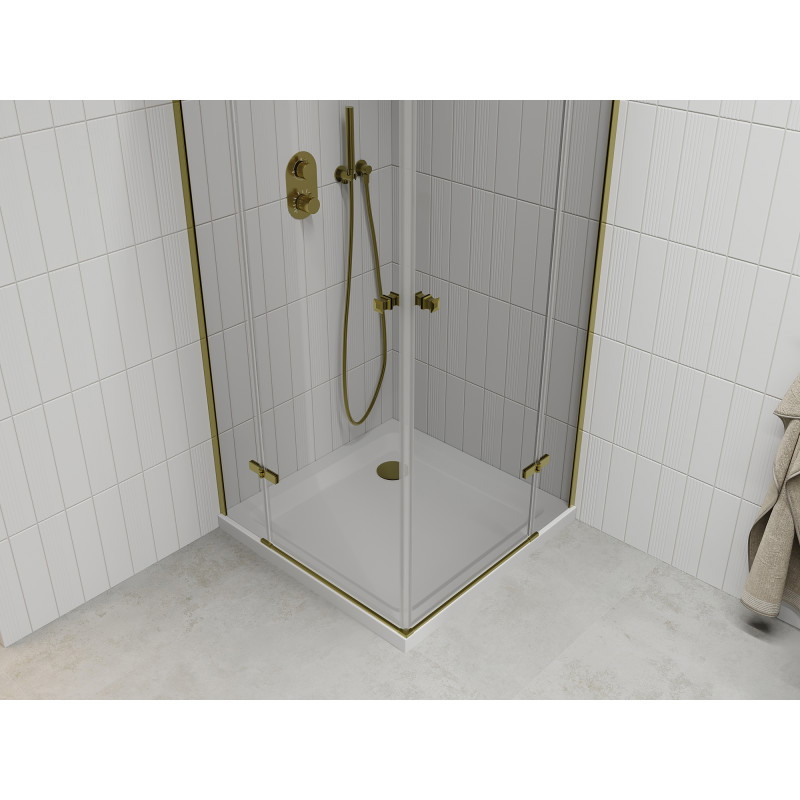 Mexen Roma Duo Duschkabine mit Schwingtür 100 x 100 cm, transparent, gold + Flat Duschwanne - 854-100-100-50-02-4010G