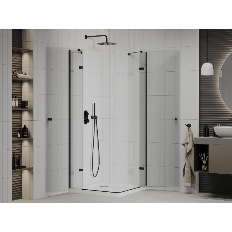 Mexen Roma Duo Pendeltür-Duschkabine 70 x 70 cm, transparent, schwarz + Flat Duschwanne - 854-070-070-70-02-4010B