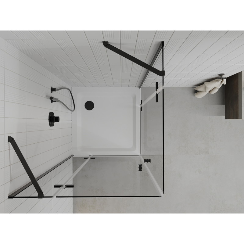 Mexen Roma Duo Duschkabine schwenkbar 90 x 90 cm, transparent, schwarz + Flat-Duschwanne - 854-090-090-70-02-4010B