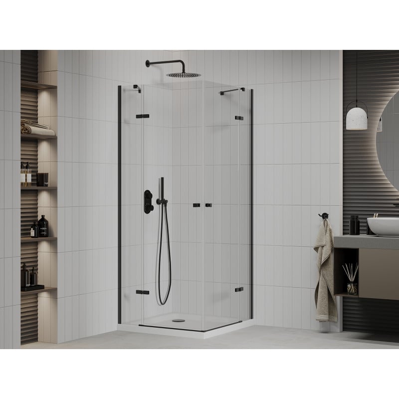 Mexen Roma Duo Schwingdusche 90 x 90 cm, transparent, schwarz + Flat Duschwanne - 854-090-090-70-02-4010B