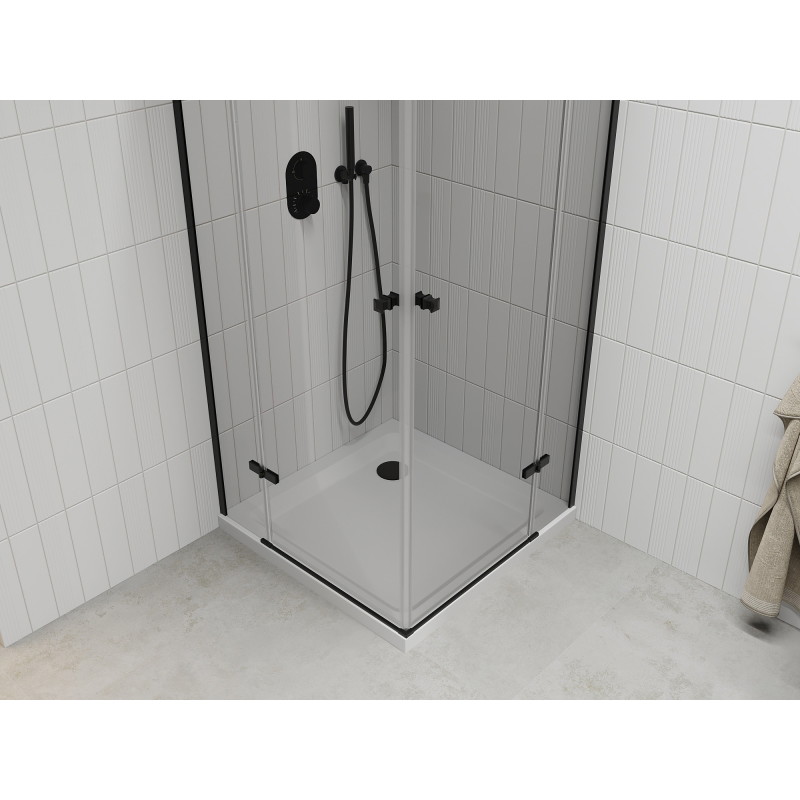 Mexen Roma Duo Duschkabine schwenkbar 90 x 90 cm, transparent, schwarz + Flat-Duschwanne - 854-090-090-70-02-4010B