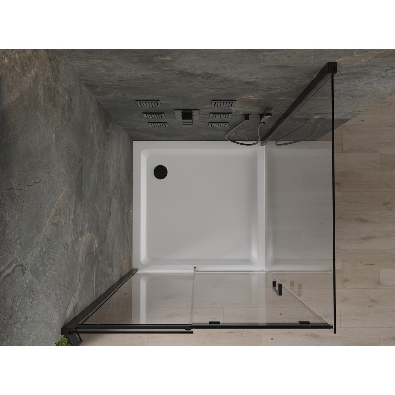 Mexen Omega Schiebeduschkabine 100 x 100 cm, transparent, schwarz + Duschwanne Flat, weiß - 825-100-100-70-00-4010B