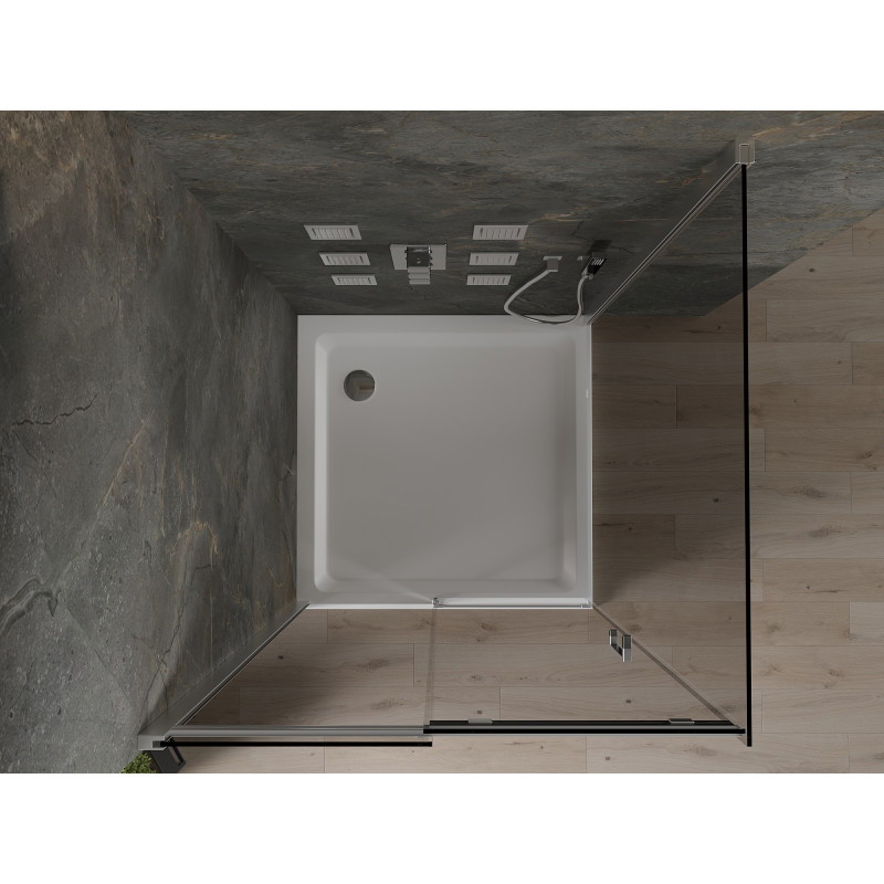 Mexen Omega verschiebbare Duschkabine 100 x 100 cm, Graphit, Chrom + Flat-Duschwanne, weiß - 825-100-100-01-40-4010