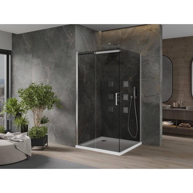 Mexen Omega verschiebbare Duschkabine 100 x 100 cm, Graphit, Chrom + Flat-Duschwanne, weiß - 825-100-100-01-40-4010