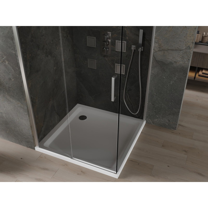 Mexen Omega verschiebbare Duschkabine 100 x 100 cm, Graphit, Chrom + Flat-Duschwanne, weiß - 825-100-100-01-40-4010