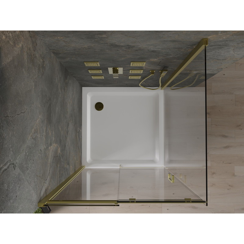 Mexen Omega Schiebedusche 100 x 100 cm, transparent, gold + Flat-Duschwanne - 825-100-100-50-00-4010