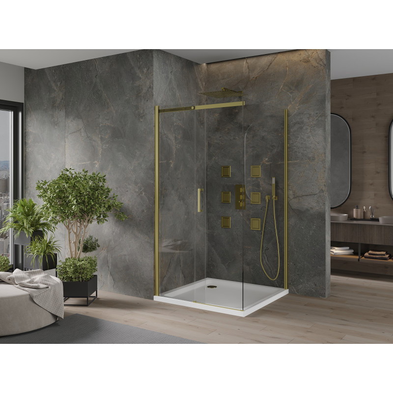 Mexen Omega Schiebedusche 100 x 100 cm, transparent, gold + Flat-Duschwanne - 825-100-100-50-00-4010