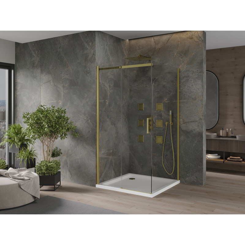 Mexen Omega Schiebedusche 100 x 100 cm, transparent, gold + Flat-Duschwanne - 825-100-100-50-00-4010