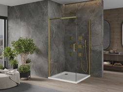 Mexen Omega Schiebedusche 100 x 100 cm, transparent, gold + Flat-Duschwanne - 825-100-100-50-00-4010