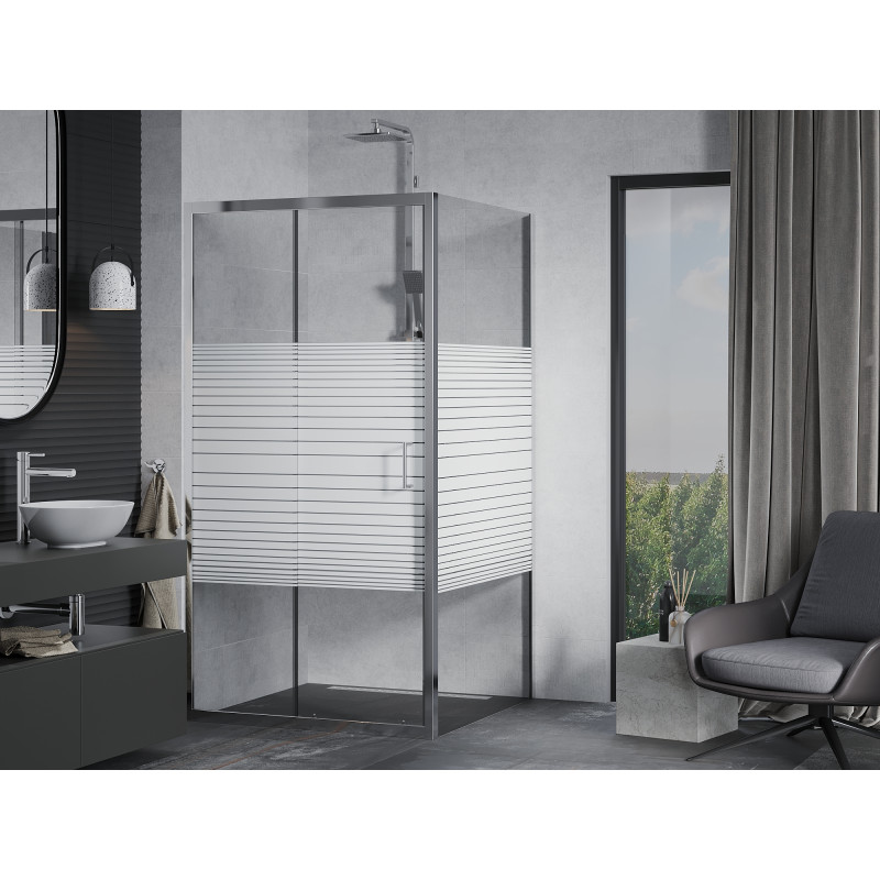 Mexen Apia Schiebetür-Duschkabine 90 x 90 cm, weiße Streifen, Chrom - 840-090-090-01-20