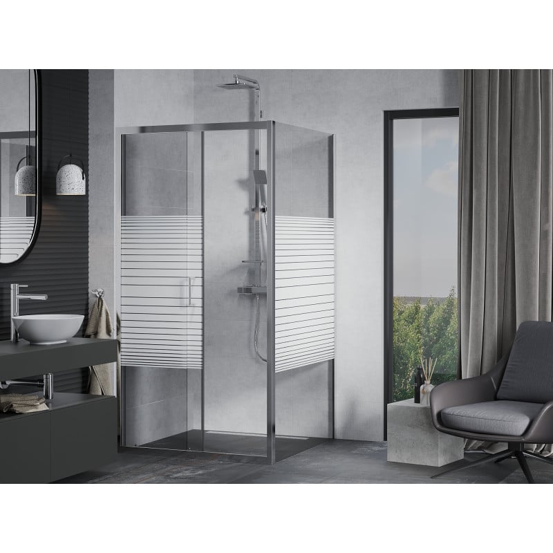 Mexen Apia Schiebetür-Duschkabine 90 x 90 cm, weiße Streifen, Chrom - 840-090-090-01-20