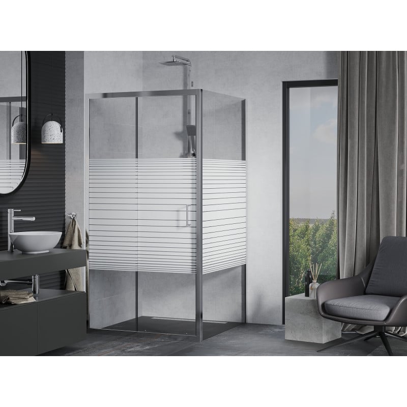 Mexen Apia Schiebetür-Duschkabine 100 x 100 cm, weiße Streifen, Chrom - 840-100-100-01-20
